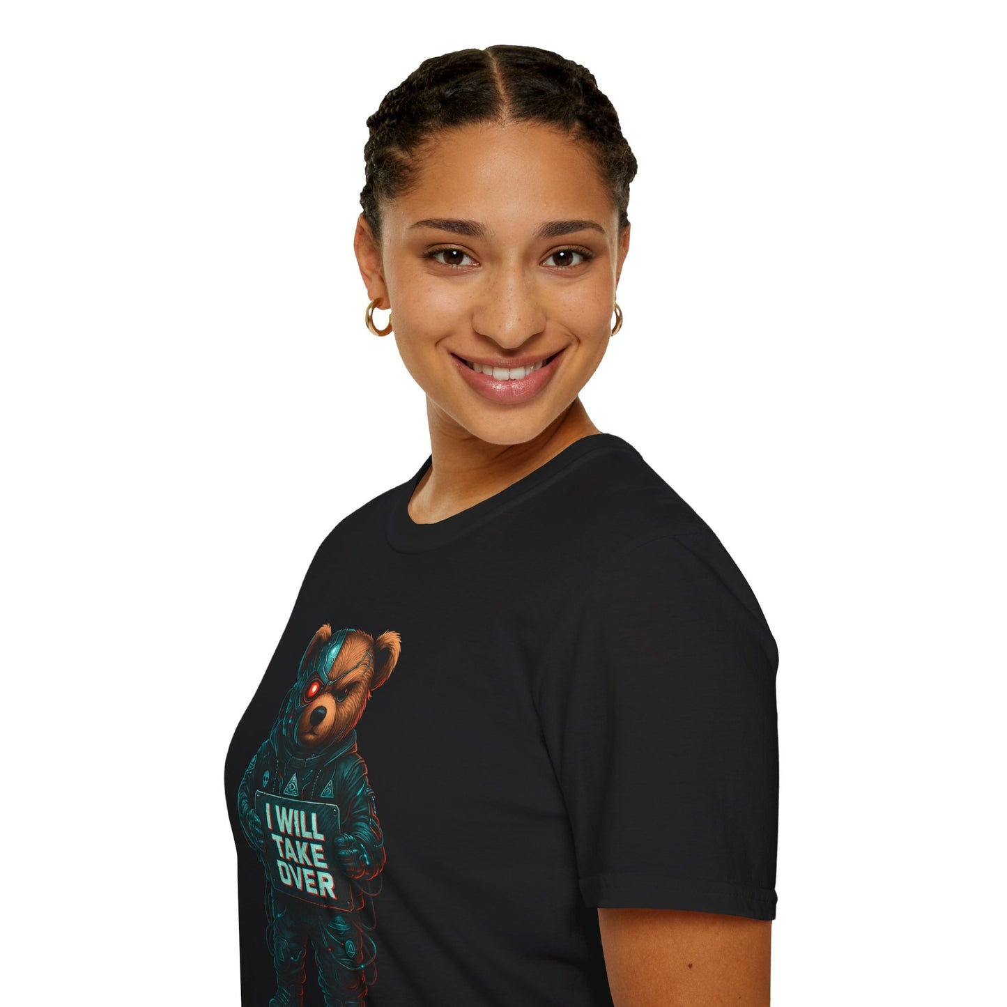 Cyborg Bear Takeover T-Shirt | Unisex Softstyle Tee for Trendsetters