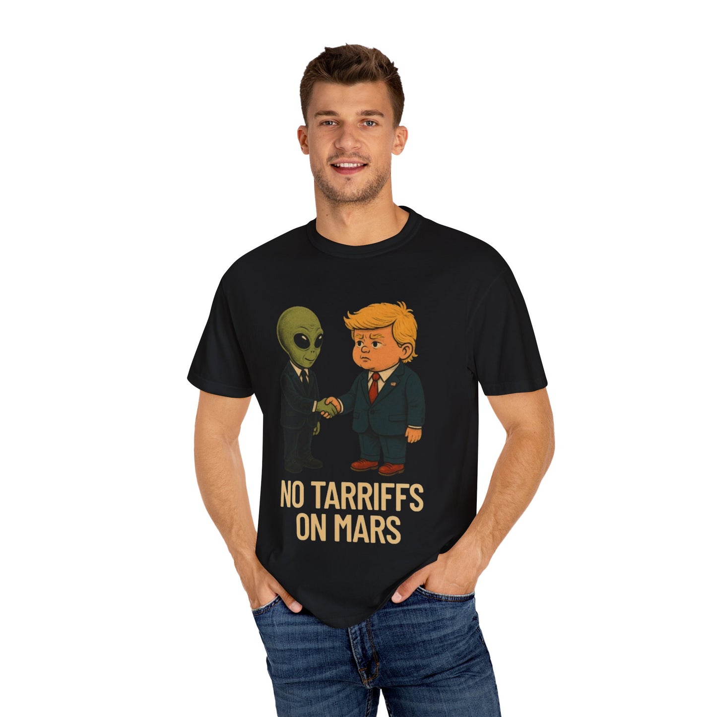 Humorous Alien-Trump T-Shirt - "No Tariffs on Mars"