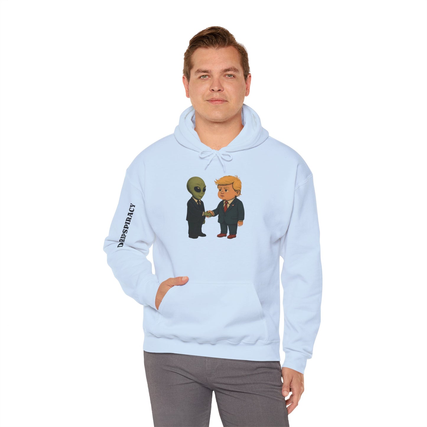 Dripspiracy Unisex Hooded Sweatshirt - Fun Alien & Politician Design
