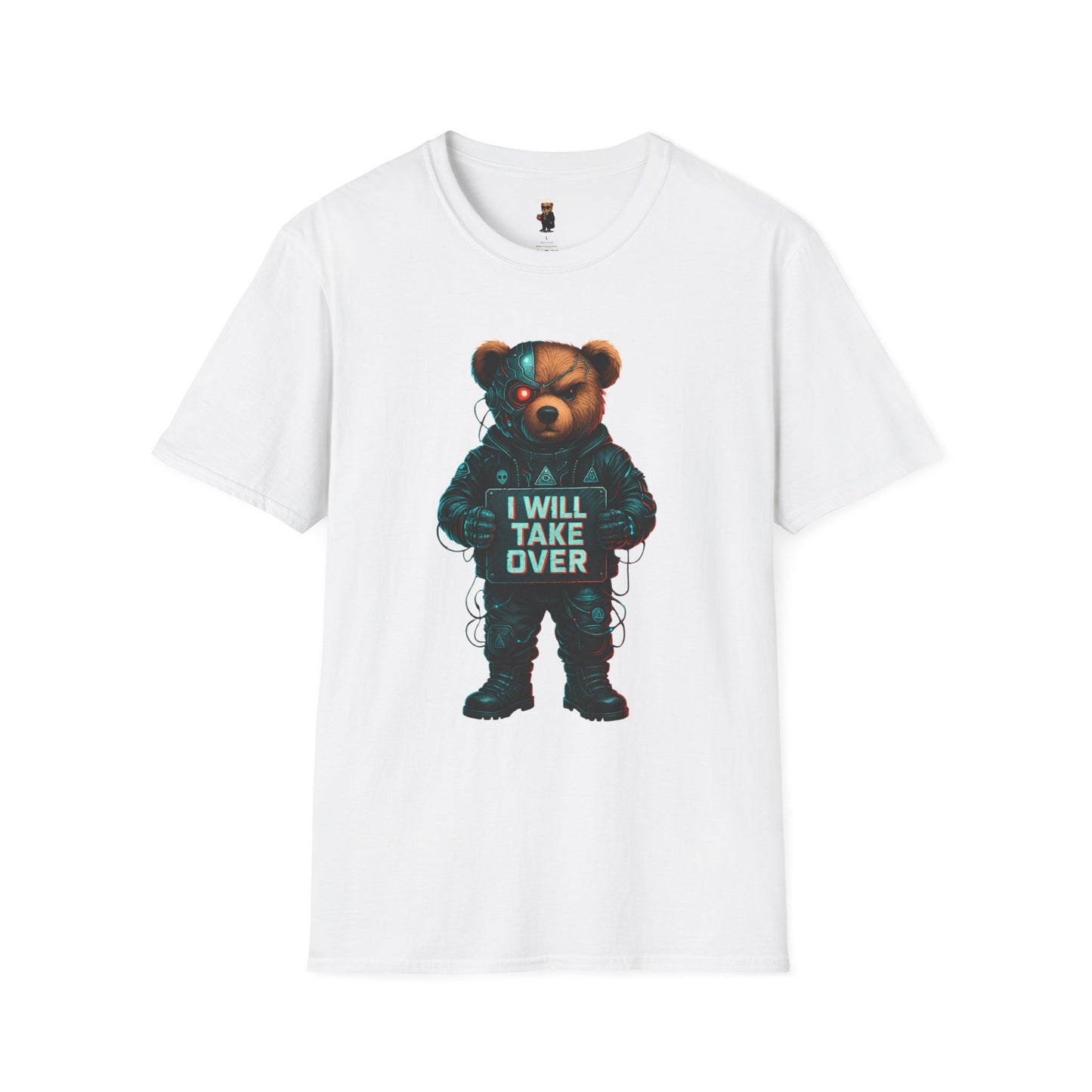 Cyborg Bear Takeover T-Shirt | Unisex Softstyle Tee for Trendsetters