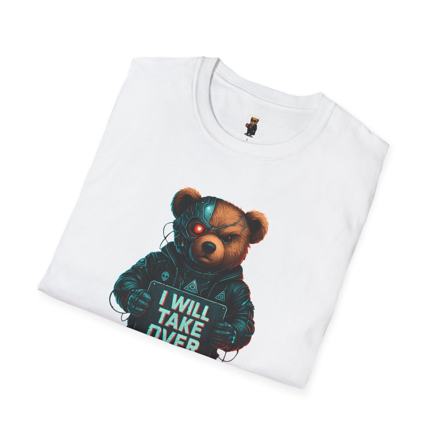 Cyborg Bear Takeover T-Shirt | Unisex Softstyle Tee for Trendsetters