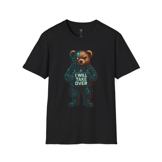 Cyborg Bear Takeover T-Shirt | Unisex Softstyle Tee for Trendsetters