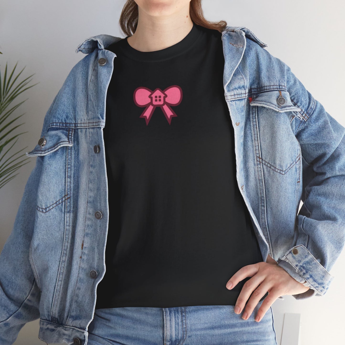 Pink Bow Graphic Tee — Cute Minimalist Chest Print T-Shirt