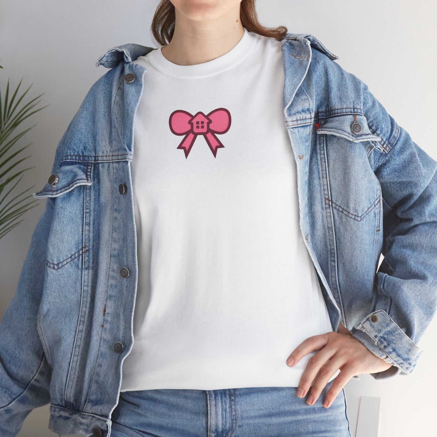 Pink Bow Graphic Tee — Cute Minimalist Chest Print T-Shirt