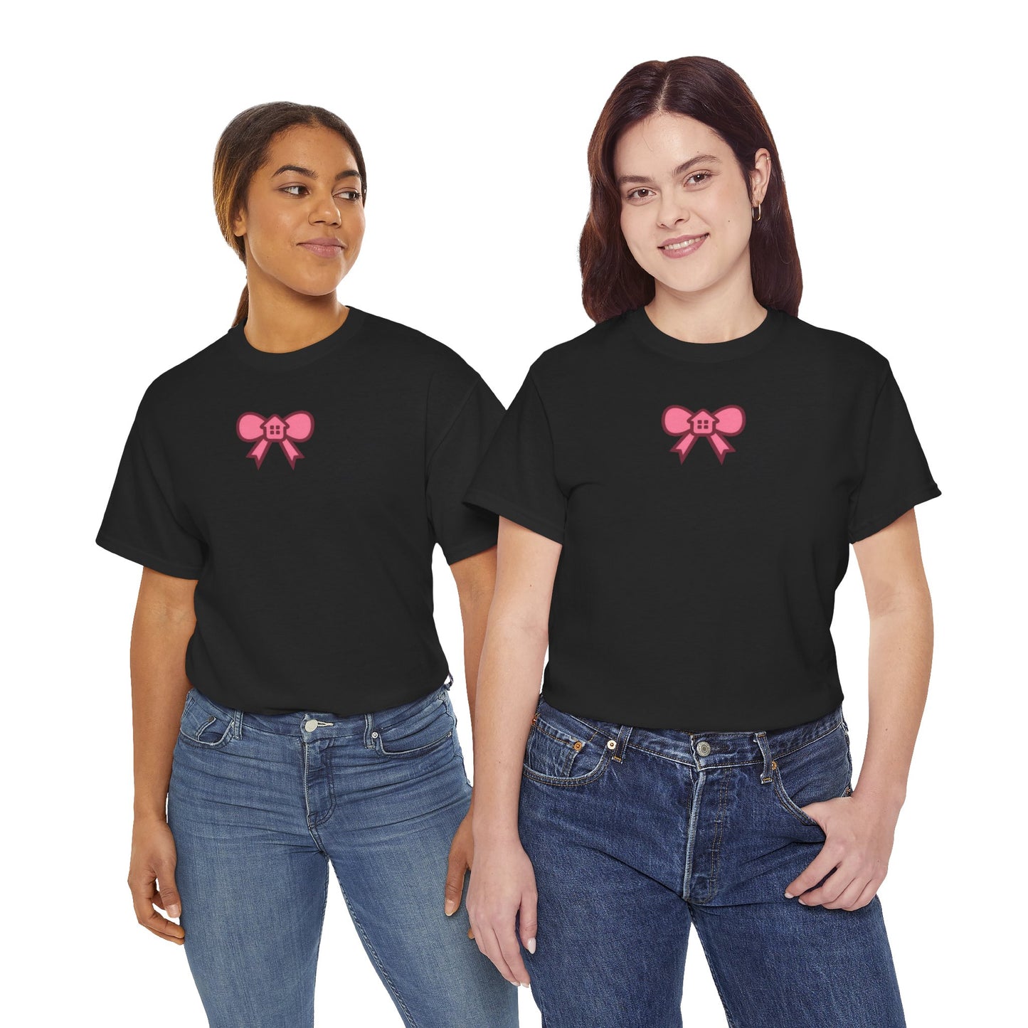 Pink Bow Graphic Tee — Cute Minimalist Chest Print T-Shirt