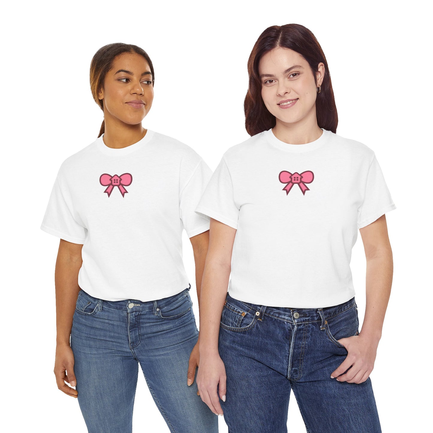 Pink Bow Graphic Tee — Cute Minimalist Chest Print T-Shirt
